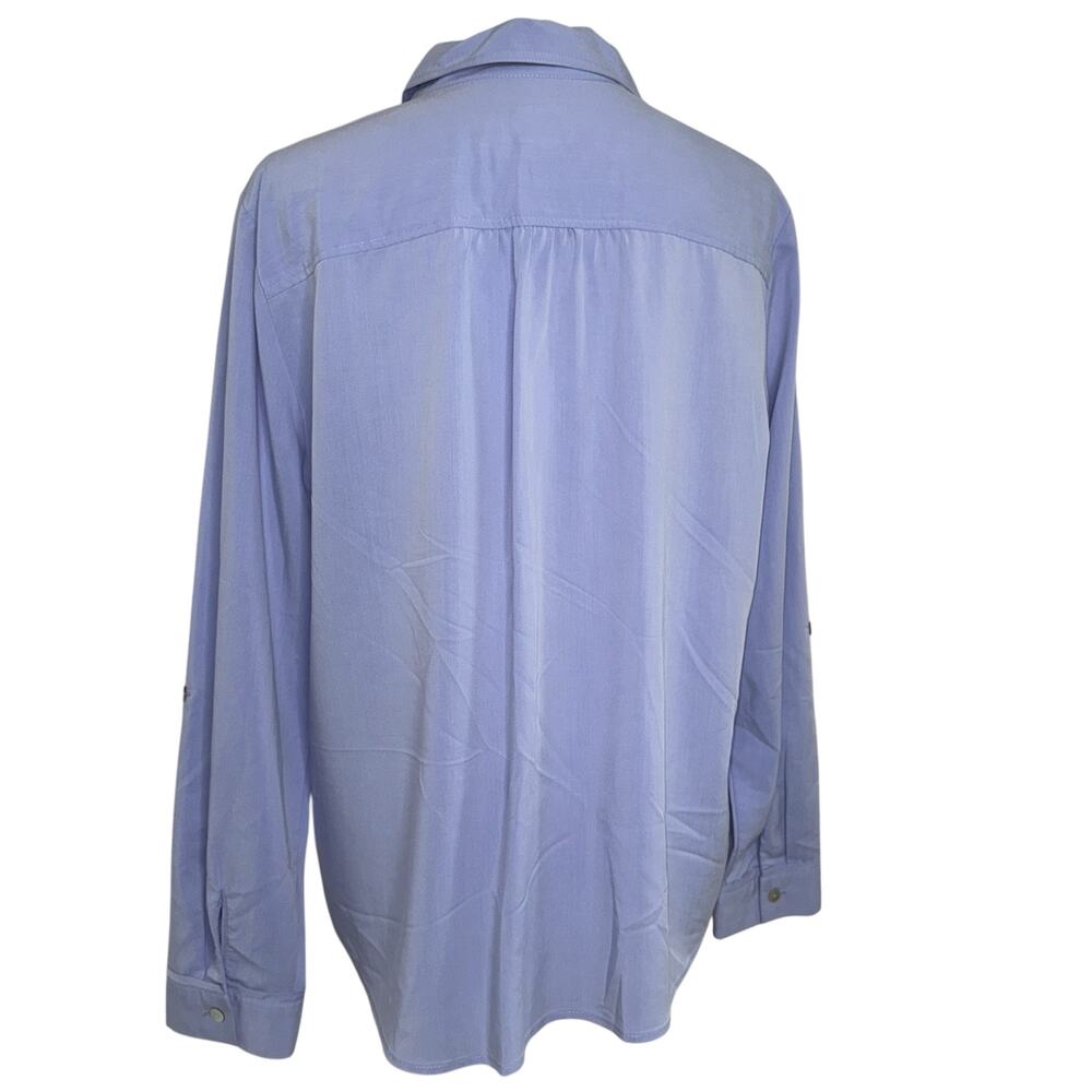 Chico’s  Button Up Tunic w/Roll tab sleeves Sz L (Chico’s Sz 2) in Lilac - Picture 5 of 10